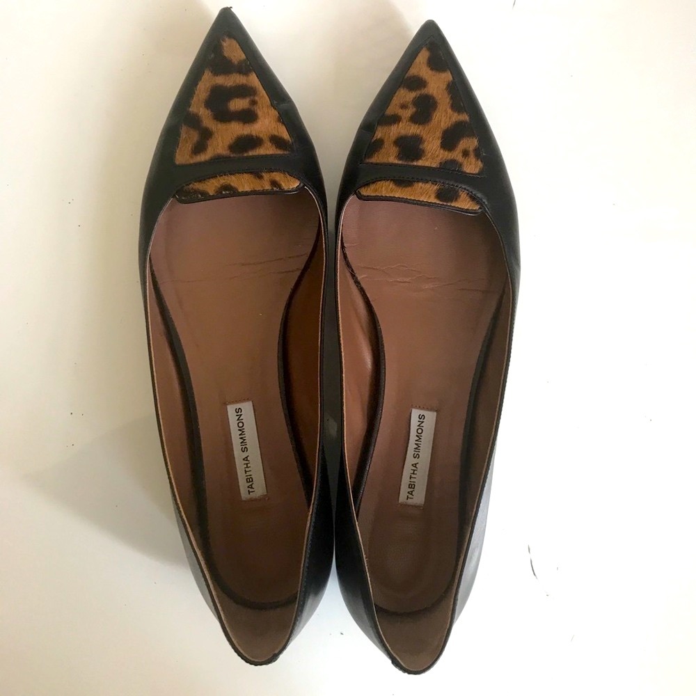 Black leather/ leopard Tabitha Simmons flats